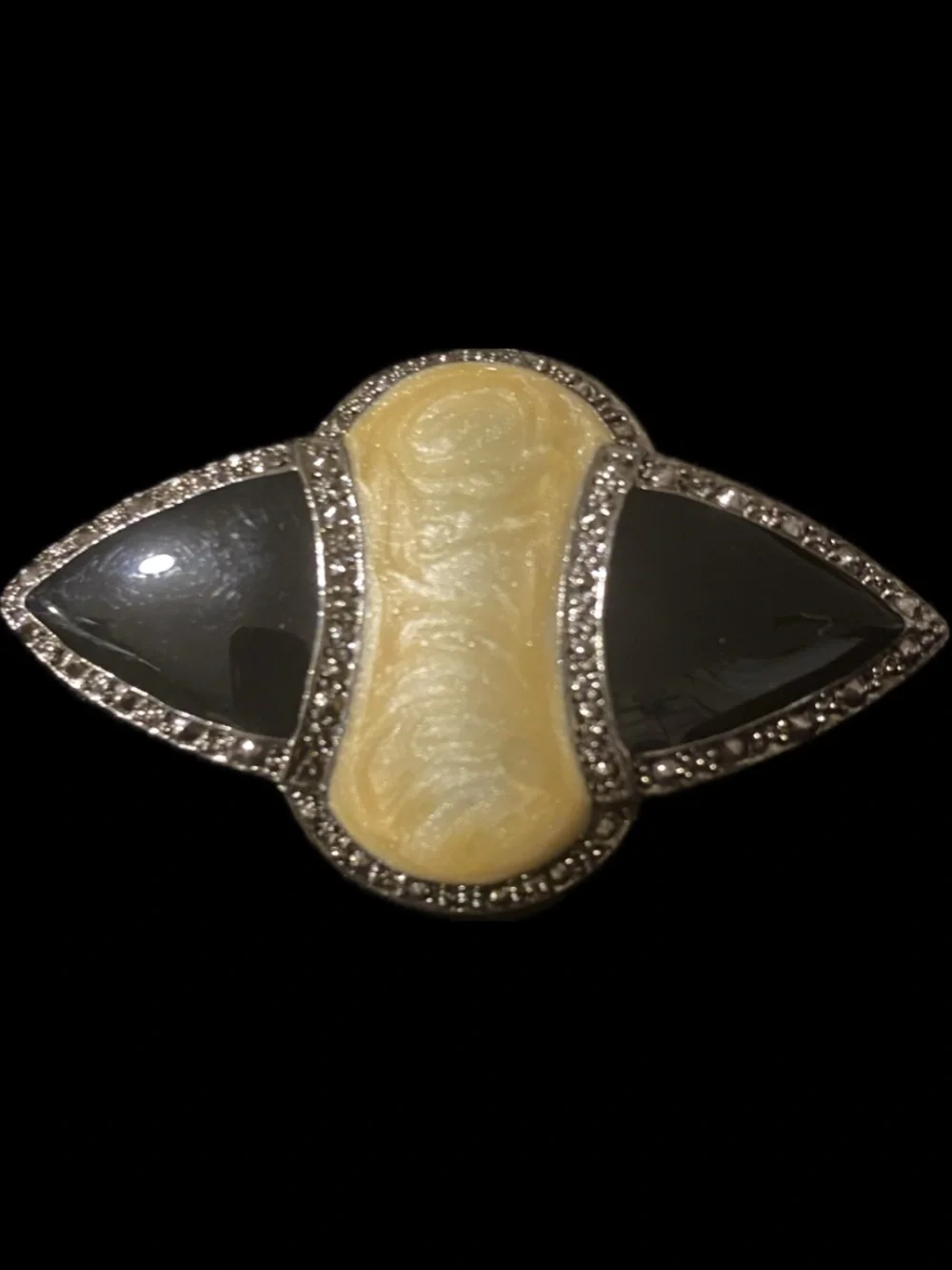 1980s Elegant Cream and Black Statement Brooch
